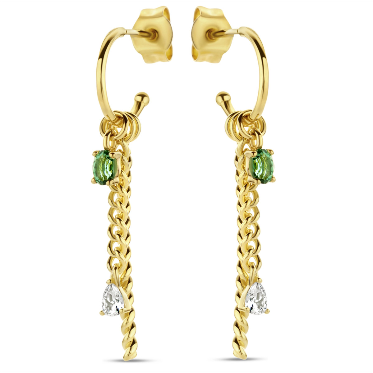 PENDIENTES NAIOMY AG925 BAÑO ORO PIEDRA COLOR VERD Y CIRCONITA